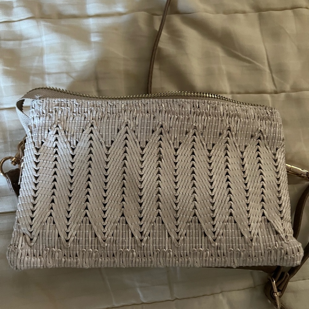 Elegant Beige Woven Crossbody Bag